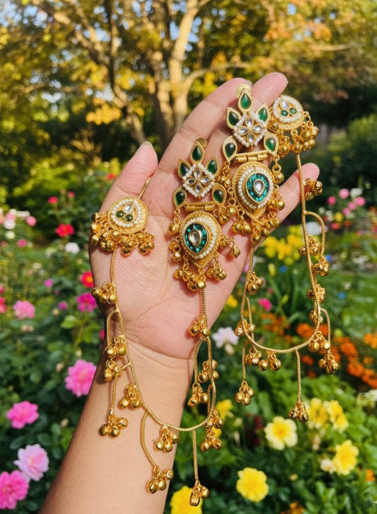 Bahubali style Flower Kashmiri Kaanchain Earrings