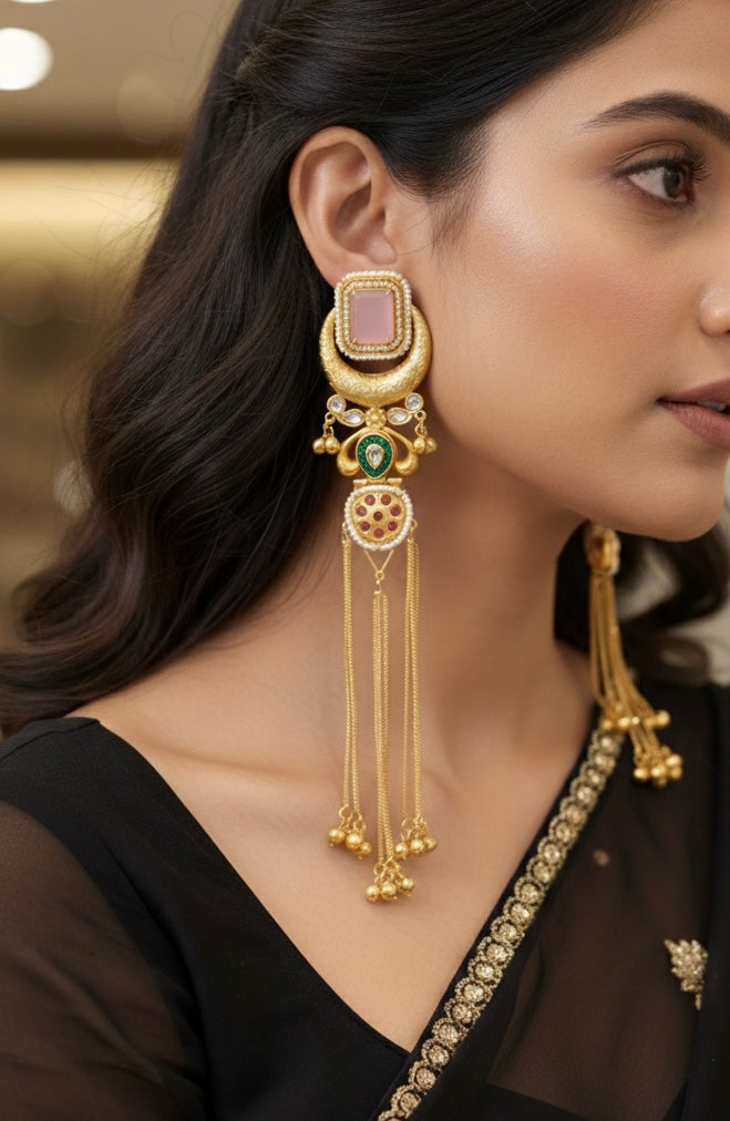 Afreen Moon Long Kashmiri Earrings