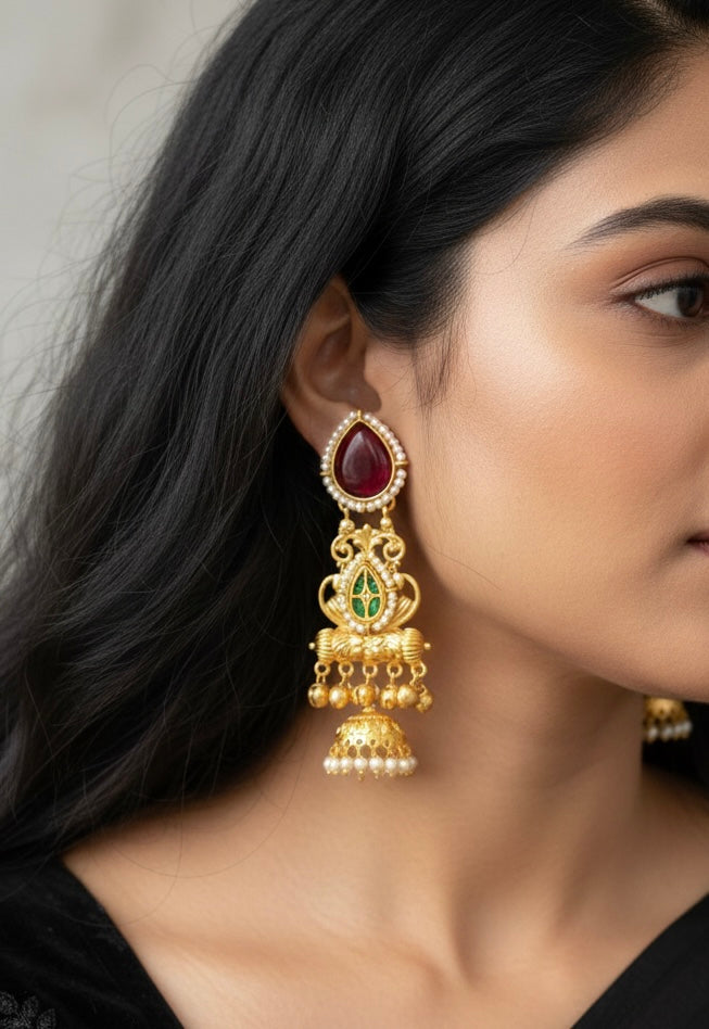 Riha Brass Kashmiri Earrings with Jhumki