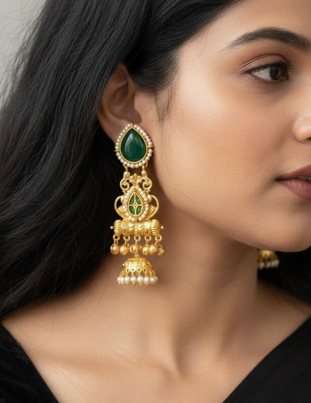 Riha Brass Kashmiri Earrings with Jhumki