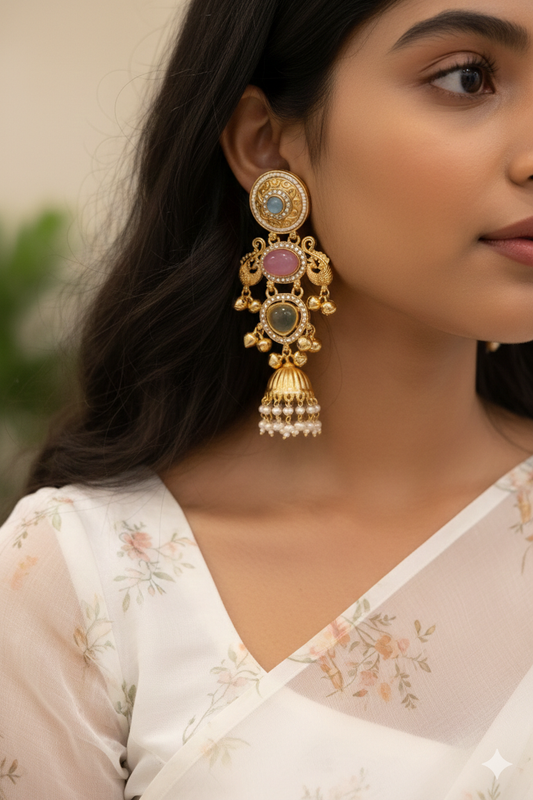 Ayesha Brass Kashmiri Earrings with Pearl Jhumki and Ghungroo