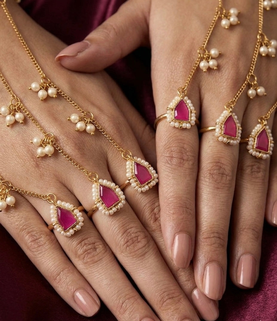 Pink Stone🩷- Brass Hathphool in Pair
