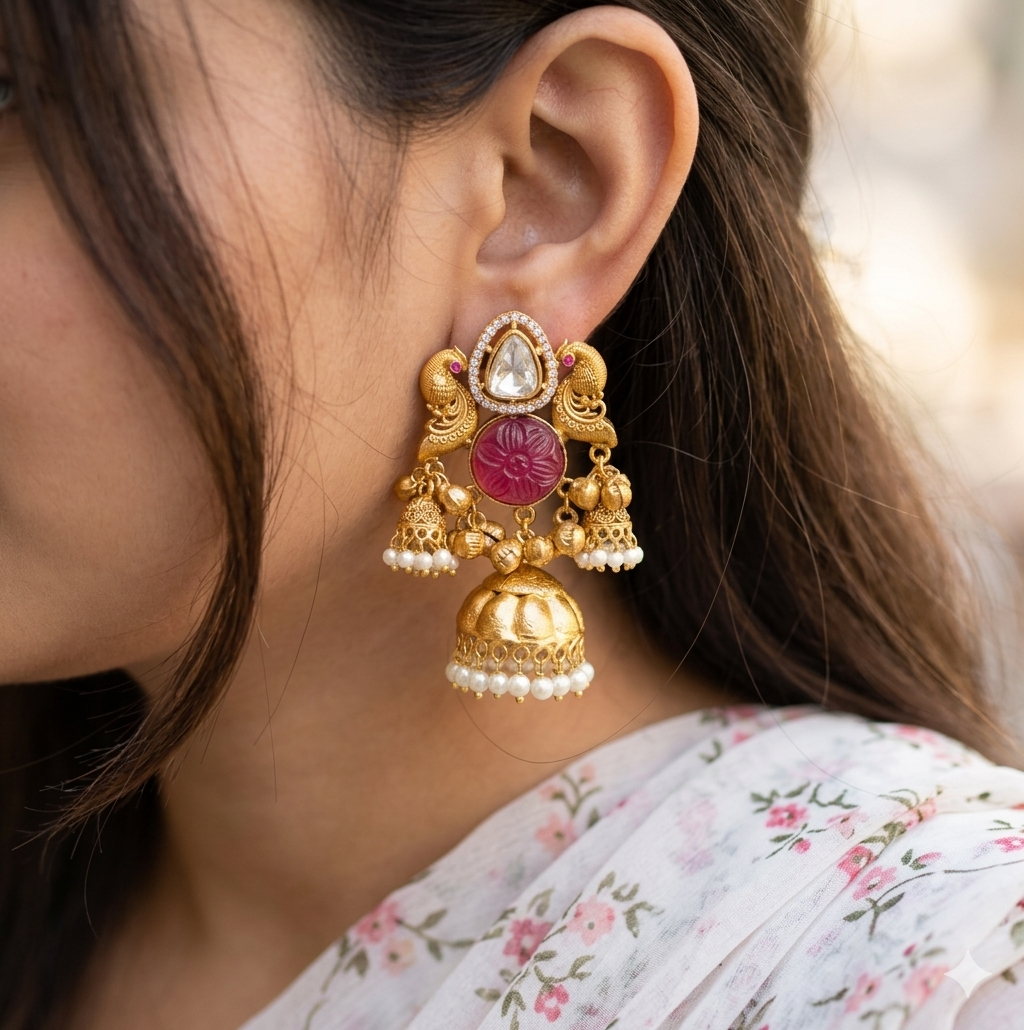 Peacock🦚 Design Brass Kashmiri Earrings