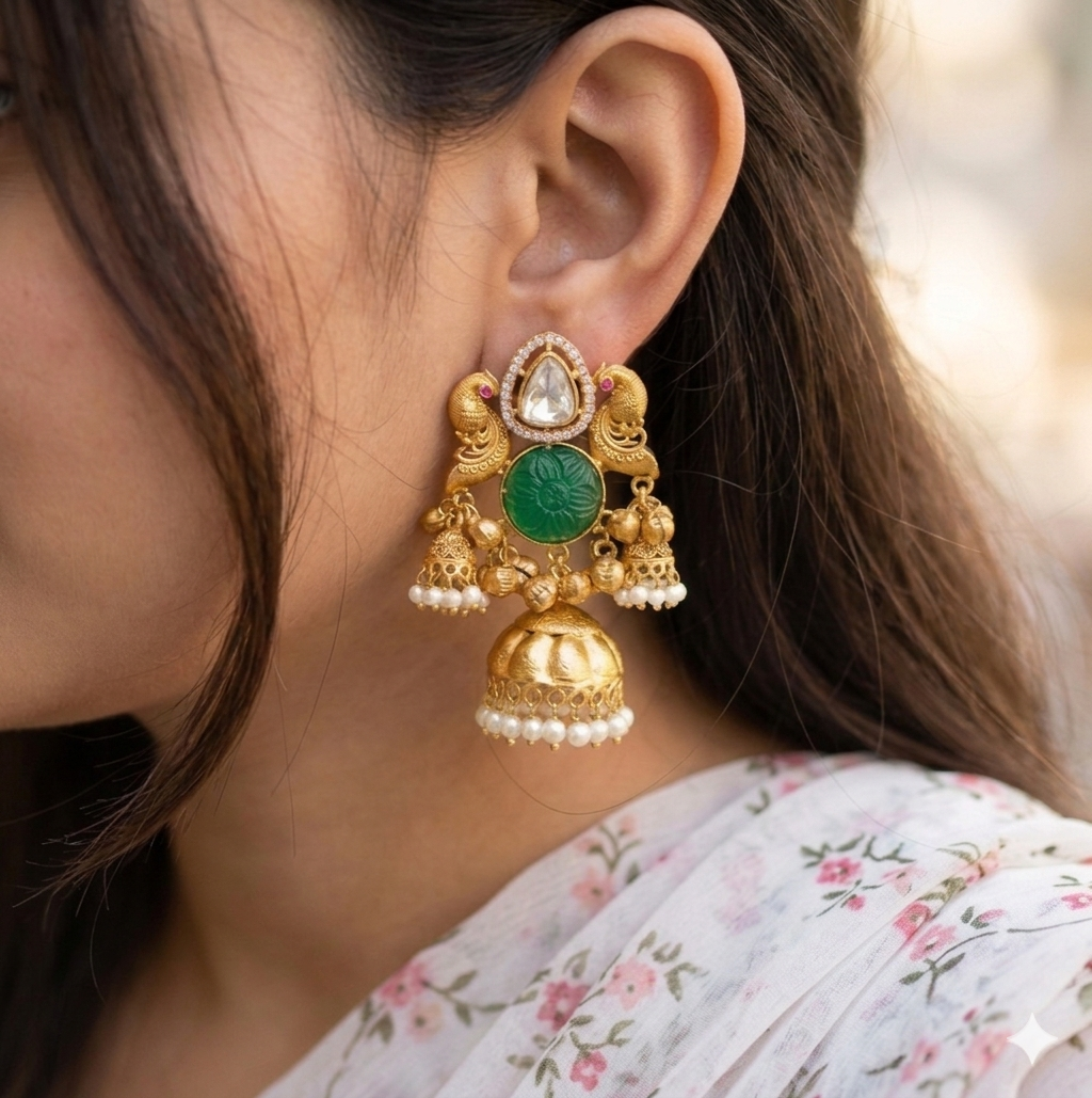 Peacock🦚 Design Brass Kashmiri Earrings
