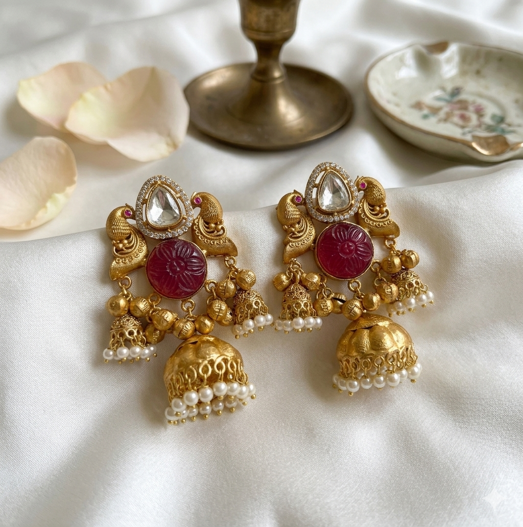 Peacock🦚 Design Brass Kashmiri Earrings