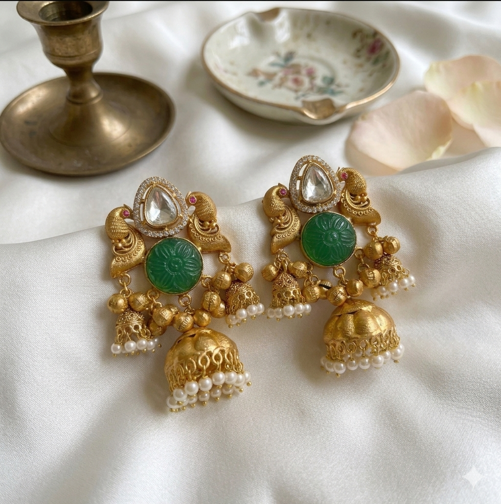 Peacock🦚 Design Brass Kashmiri Earrings