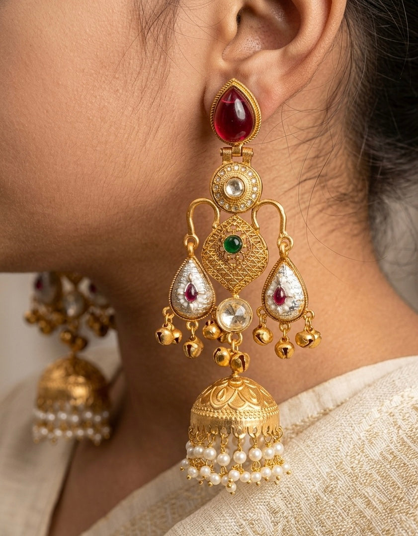 Pearl Jhumki Drop Brass Earrings