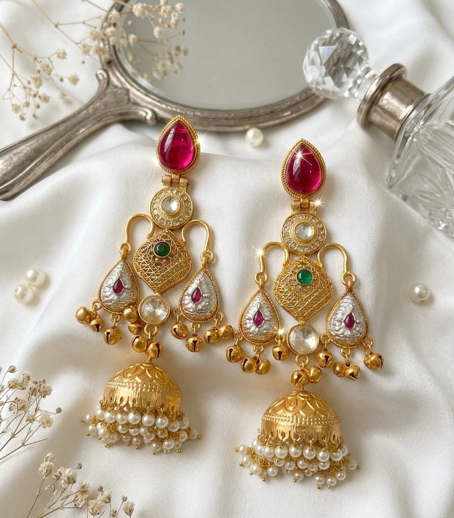 Pearl Jhumki Drop Brass Earrings