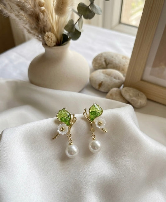 Tulip Flower Earrings with Pearl drops