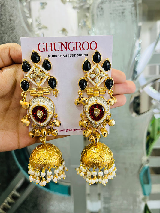 Lotus Flower Brass Kashmiri Earrimg with Pearl Jhumki