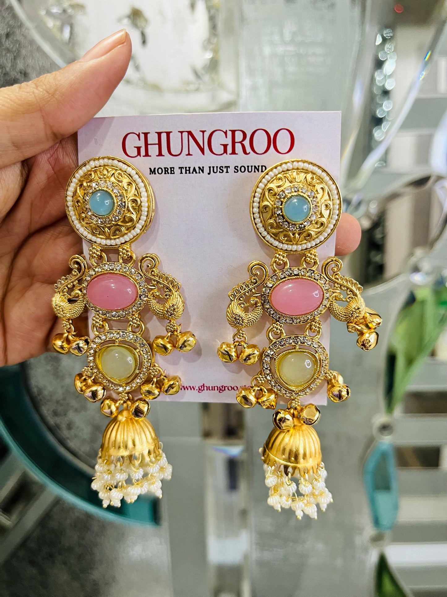 Ayesha Brass Kashmiri Earrings with Pearl Jhumki and Ghungroo