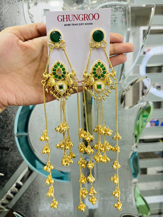 Kashmiri Brass Earrings Green