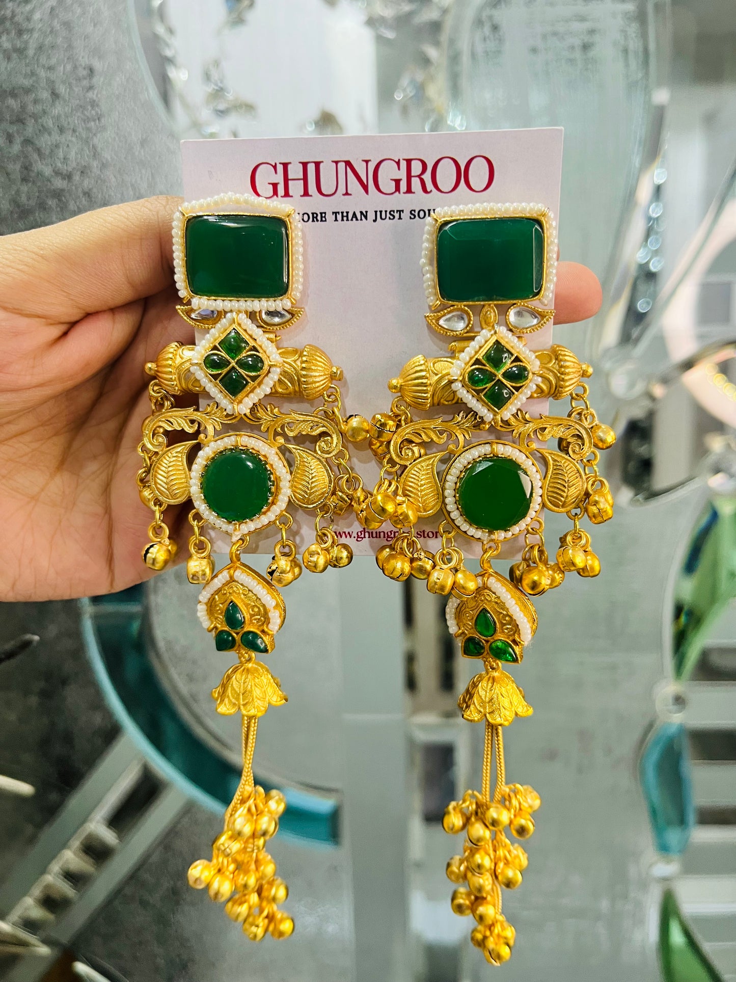 Adaa Brass Kashmiri Earring with Double chain Ghungroo