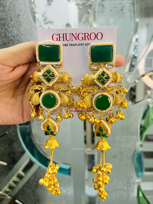 Adaa Brass Kashmiri Earring with Double chain Ghungroo