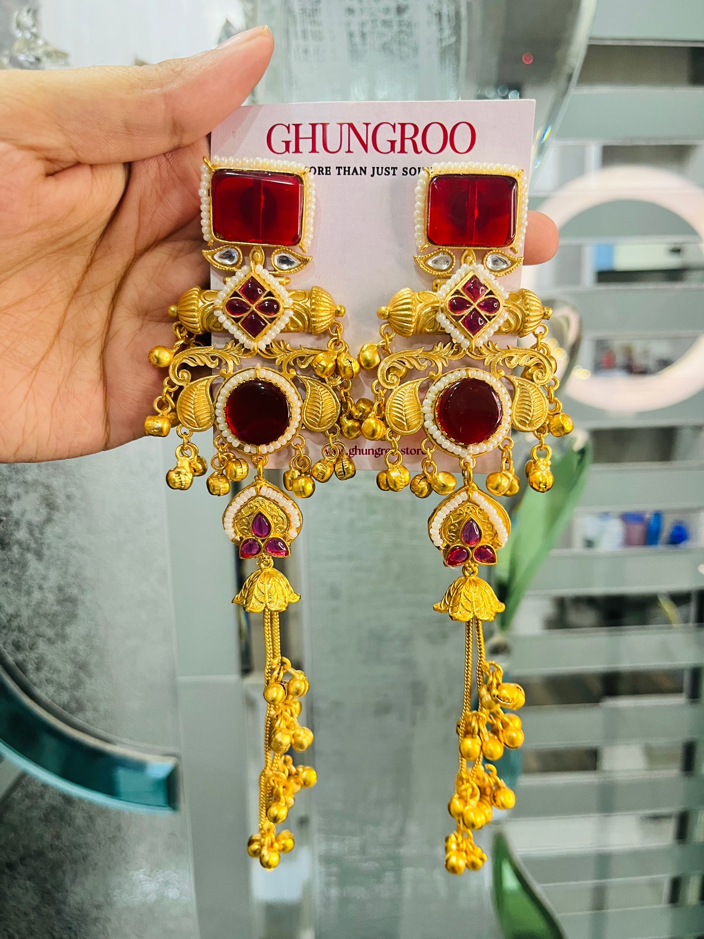 Adaa Brass Kashmiri Earring with Double chain Ghungroo