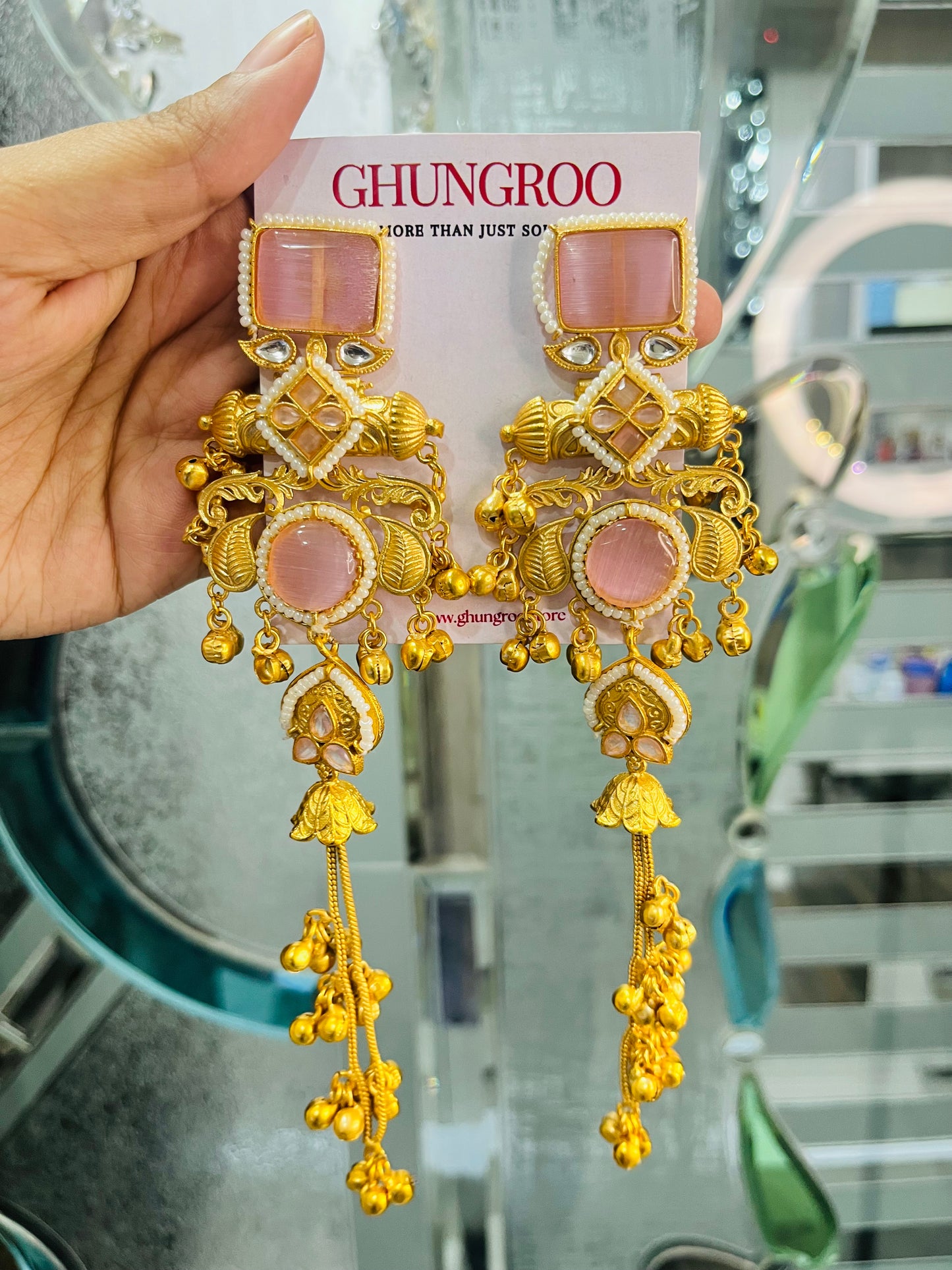 Adaa Brass Kashmiri Earring with Double chain Ghungroo