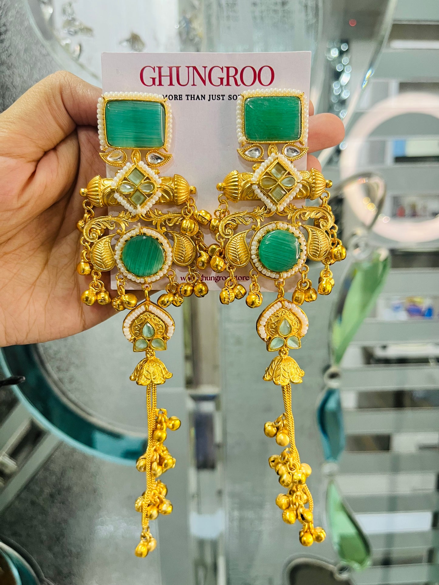 Adaa Brass Kashmiri Earring with Double chain Ghungroo