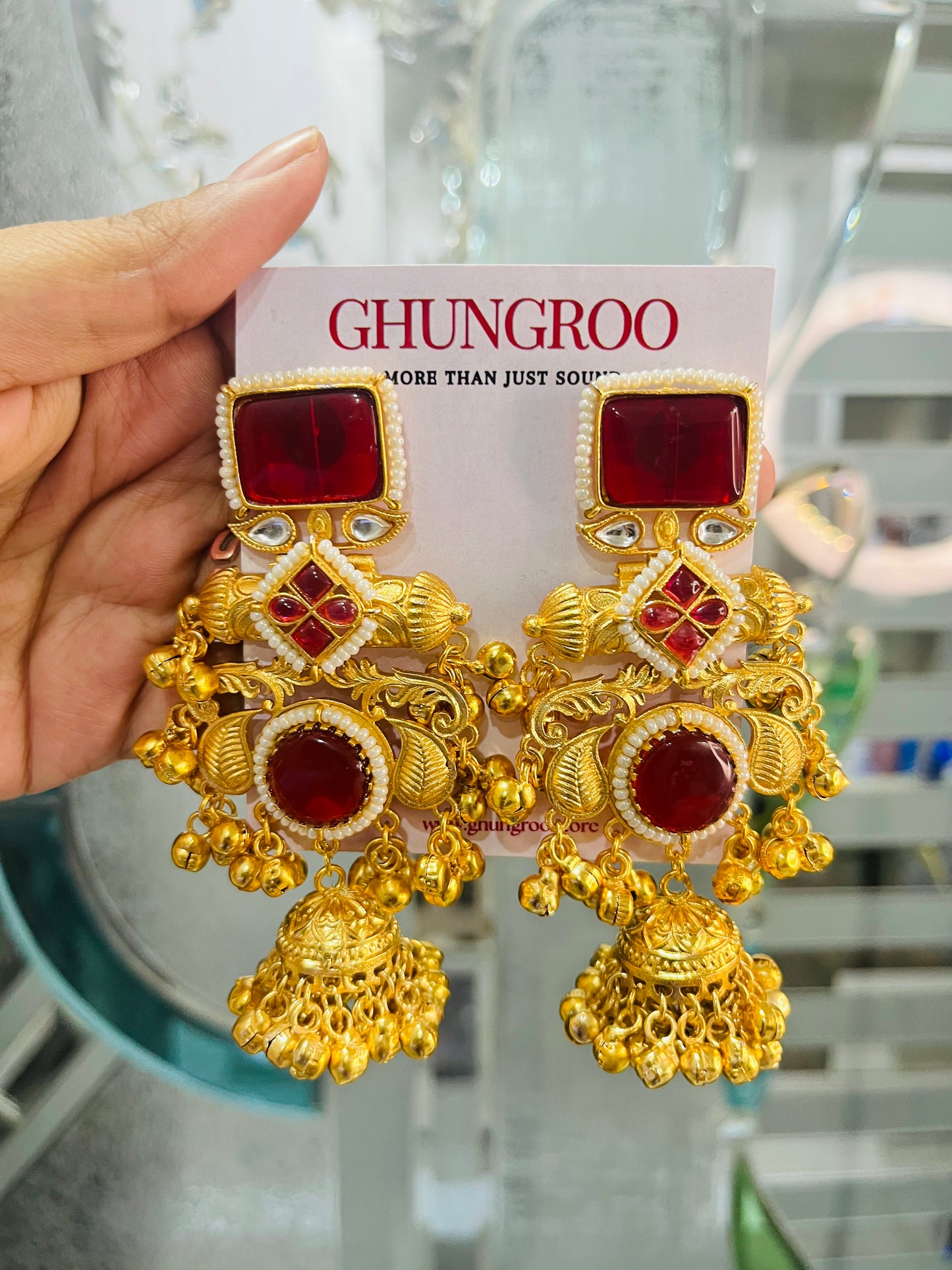 Pachi Kundan Brass Kashmiri Jhumka