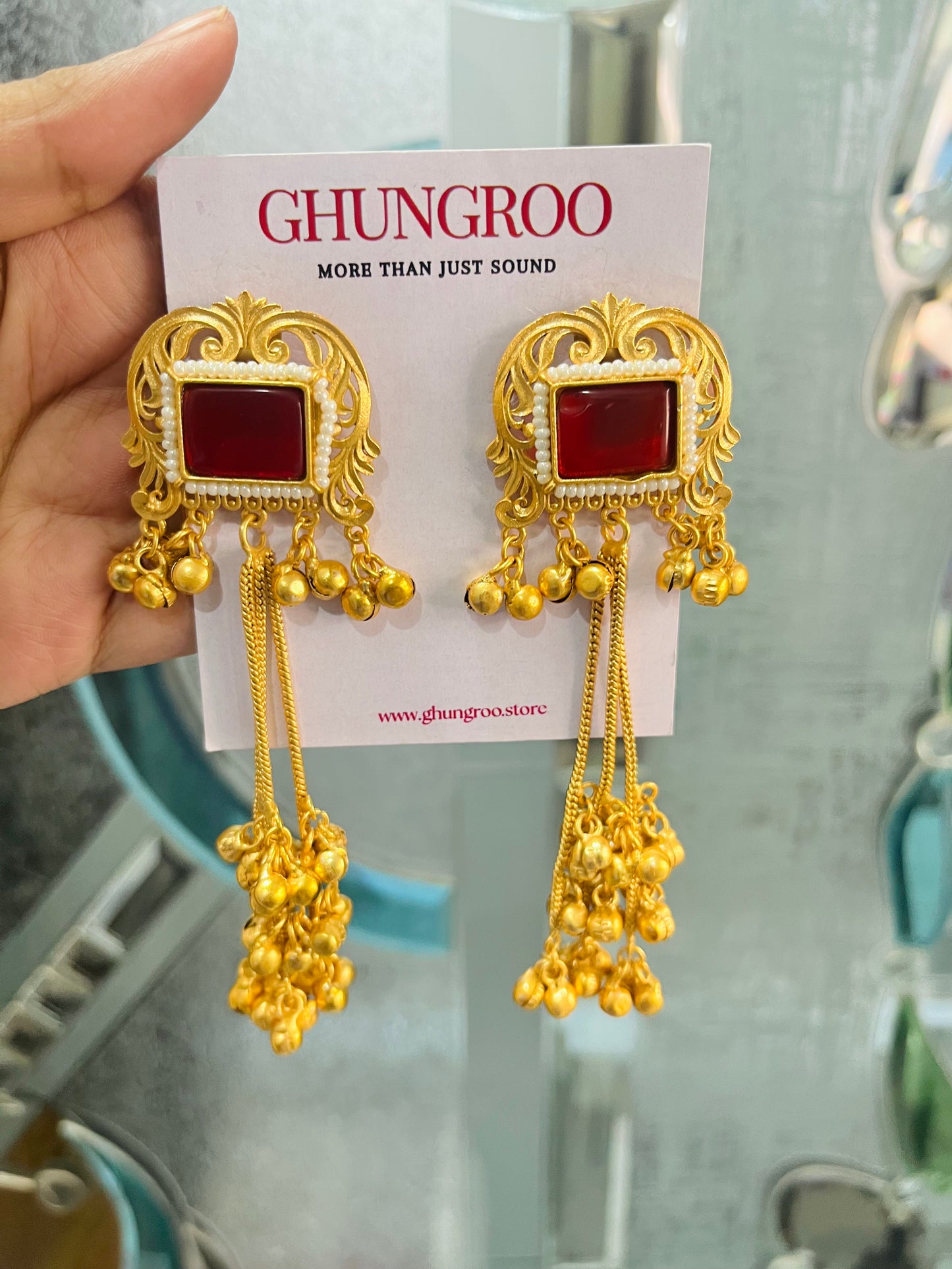 Noor Drop Earrings with 3 Ghungroo Chains