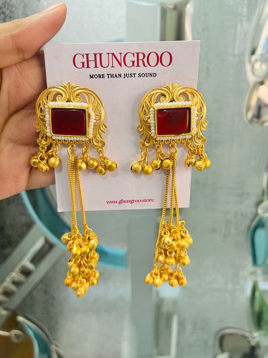 Noor Drop Earrings with 3 Ghungroo Chains