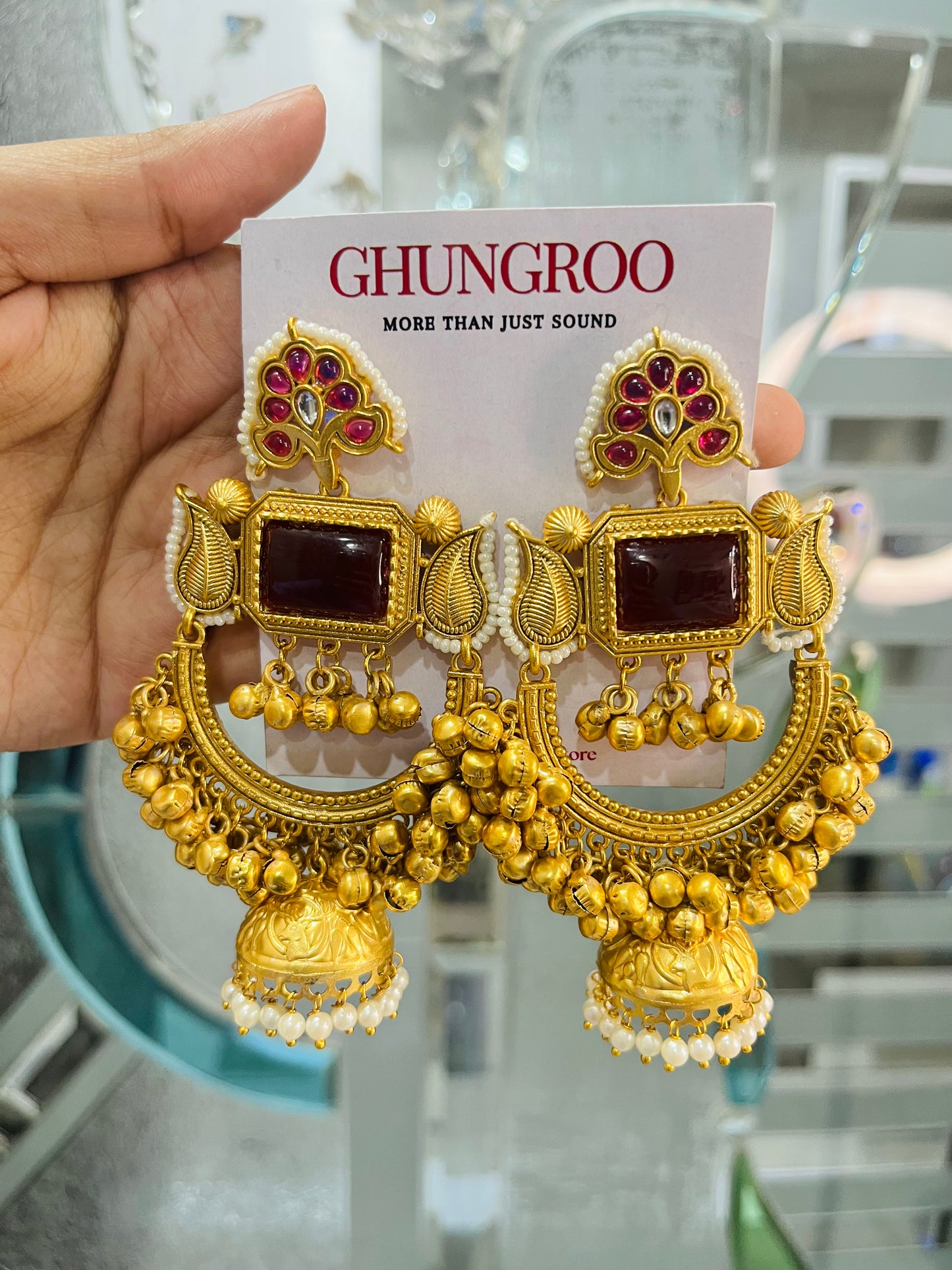 Bahubali Chandbali with Ghungroo and Jhumki