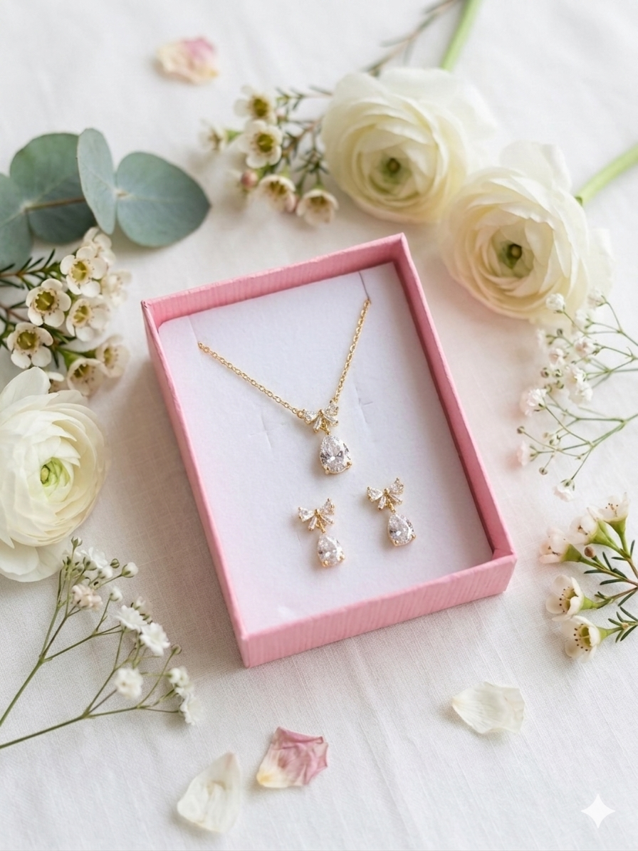 Bow Shaped AD Look Necklace Set