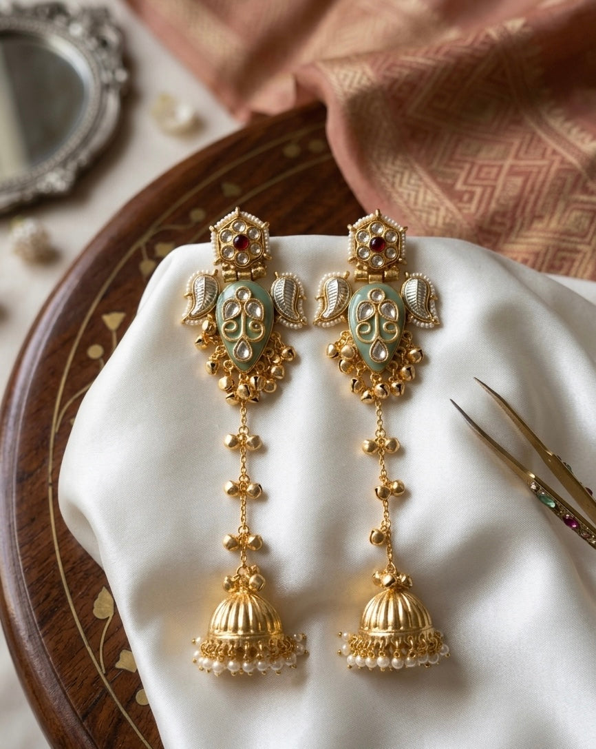 Zeenat Bird Kashmiri Earrings With Pearl Jhumki