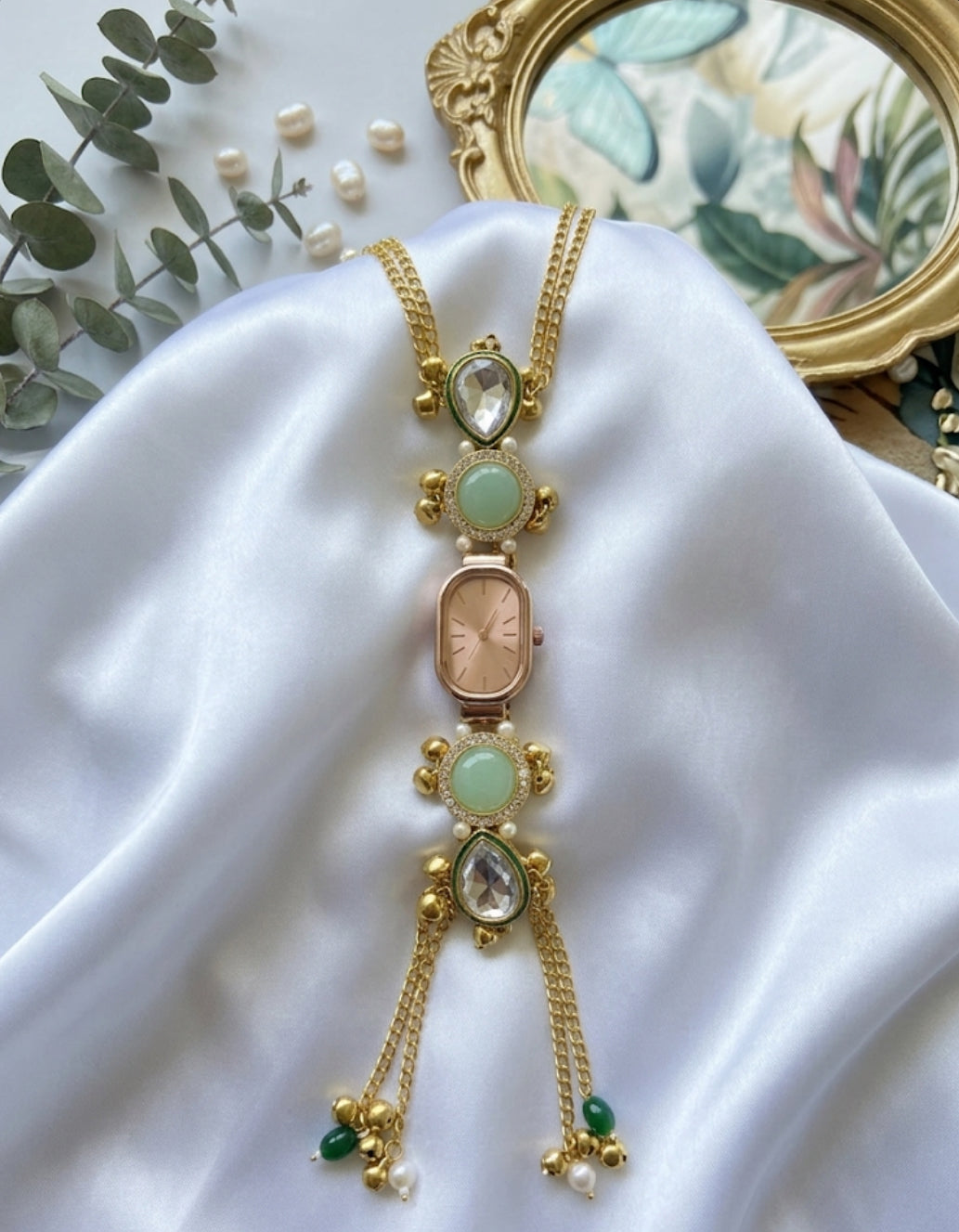 MAISHA🪞- MINT KUNDAN STATEMENT WATCH