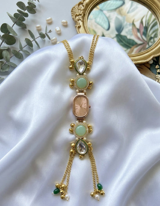 MAISHA🪞- MINT KUNDAN STATEMENT WATCH