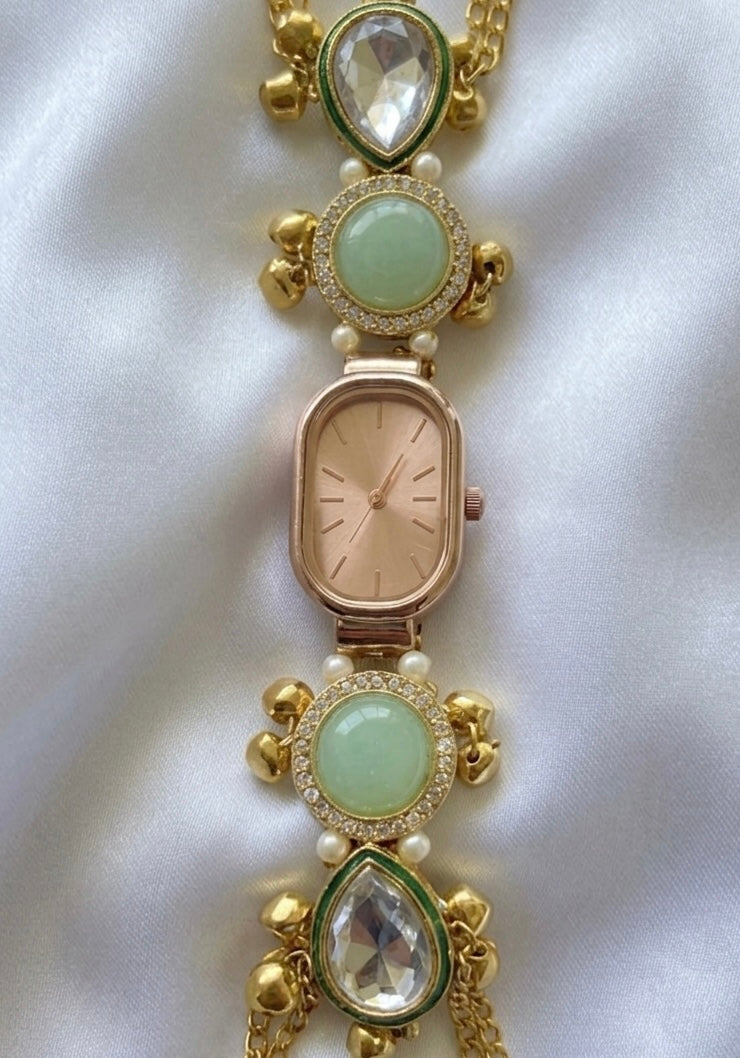 MAISHA🪞- MINT KUNDAN STATEMENT WATCH